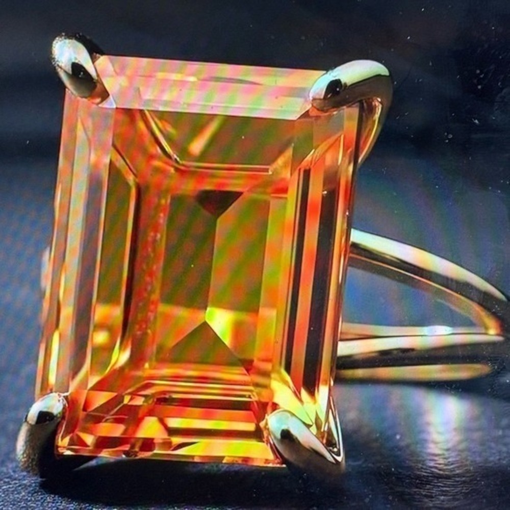 Citrine Birthstone Statement November Rectangle Gold Filled Ring 7.5 $89